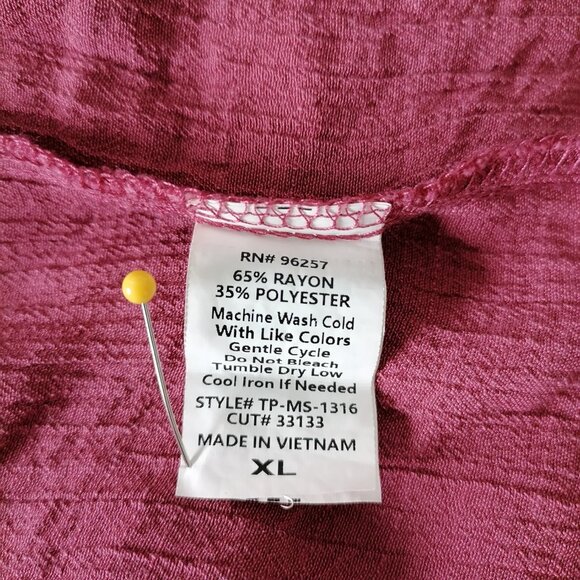 Parallel Skies Women's Maroon Red Ruffle Comfy Roll Tab Sleeve Shirt Size XL - Picture 7 of 8